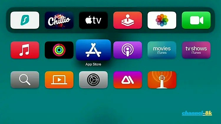 Apple TV home screen App Store selection for IPTV setup