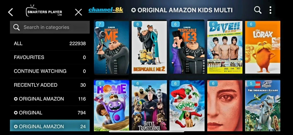 Live TV channel categories on IPTV Smarters for Apple TV