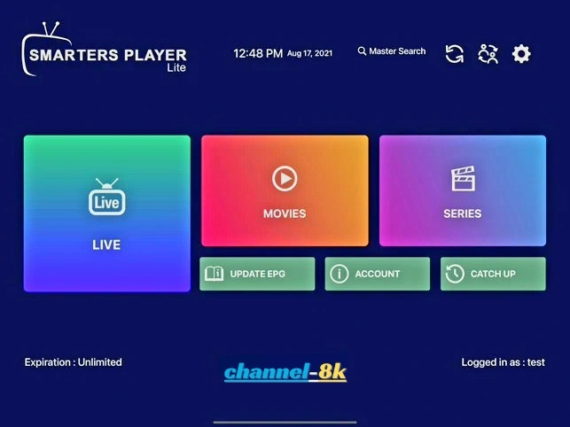 IPTV Smarters dashboard successfully loaded on Apple TV