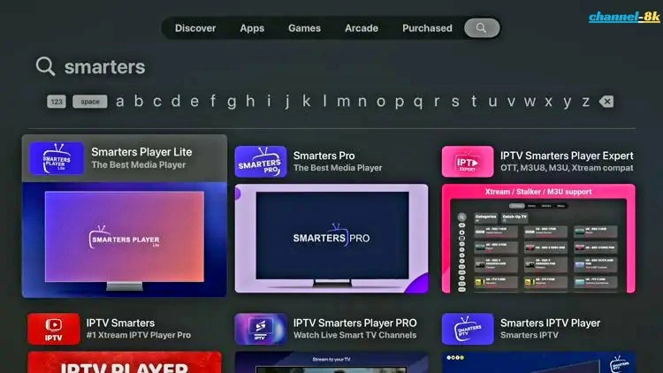 Searching for IPTV Smarters Player Lite in Apple TV App Store