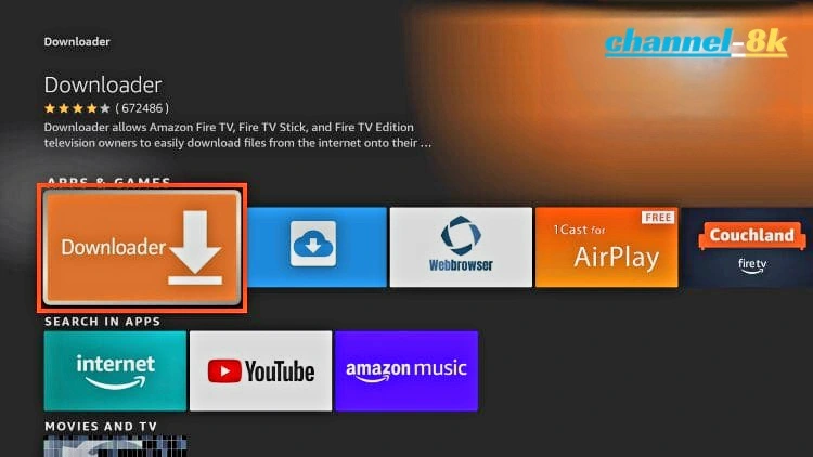 Downloader App Icon in Firestick Search Results