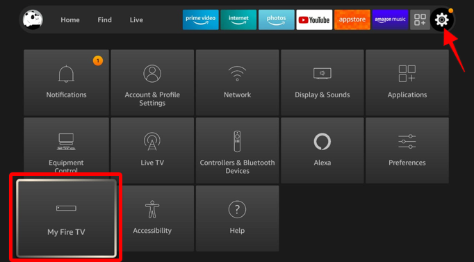 Selecting 'My Fire TV' in Firestick Settings