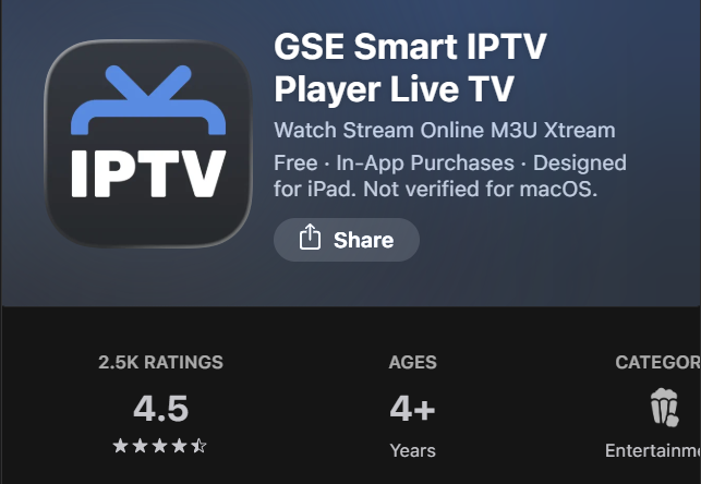 GSE Smart IPTV app available on Apple App Store for iPhone and iPad