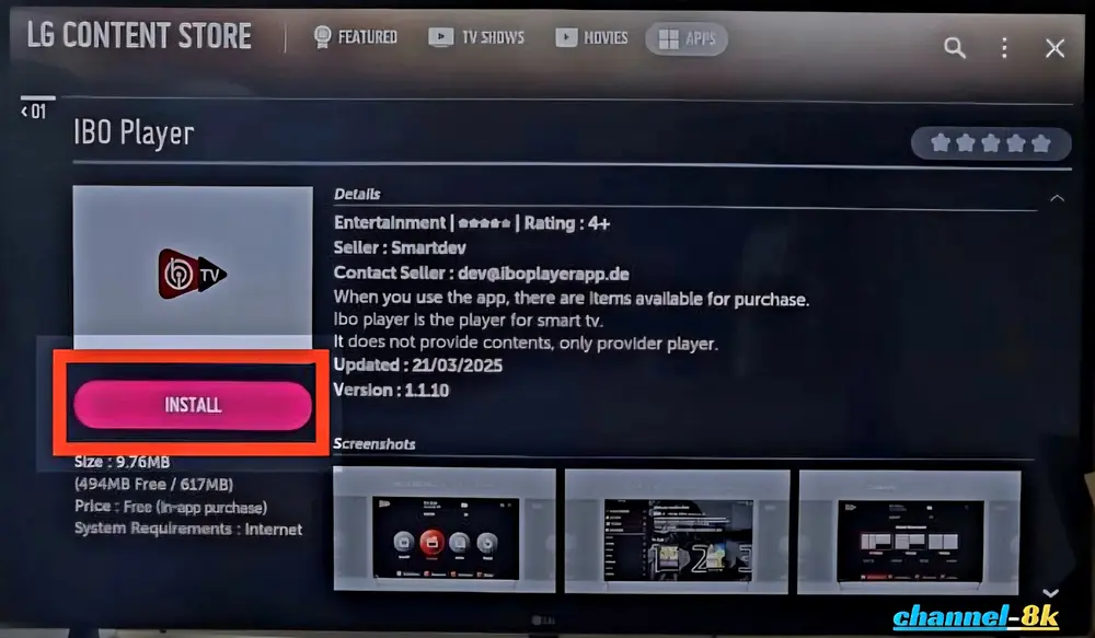 Installing IBO Player Pro from the LG Content Store webOS