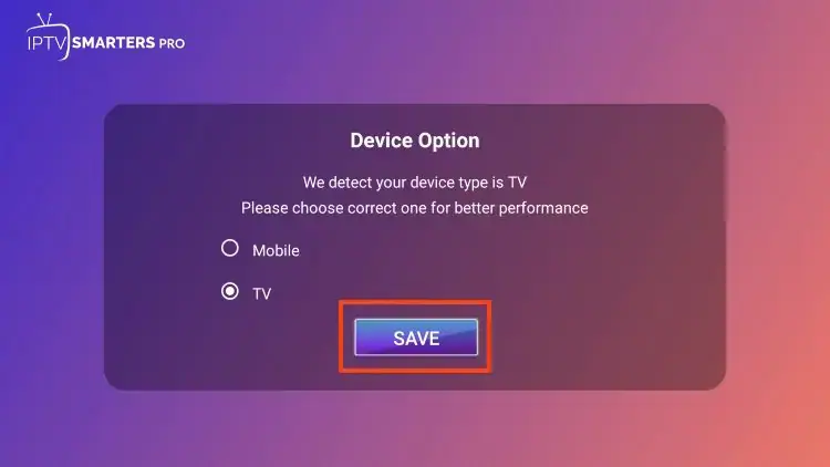 Selecting TV Layout in IPTV Smarters Pro